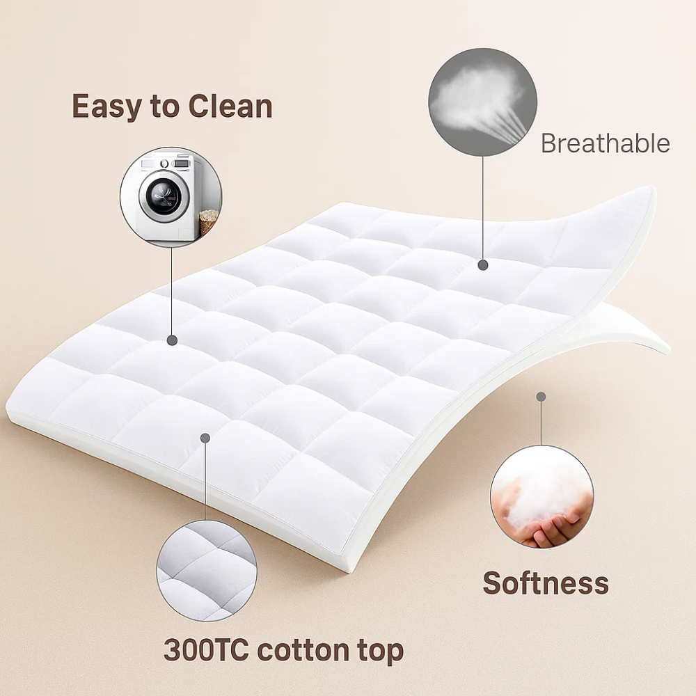 Cooling Mattress Topper for Back Pain and Plush Bed Comfort