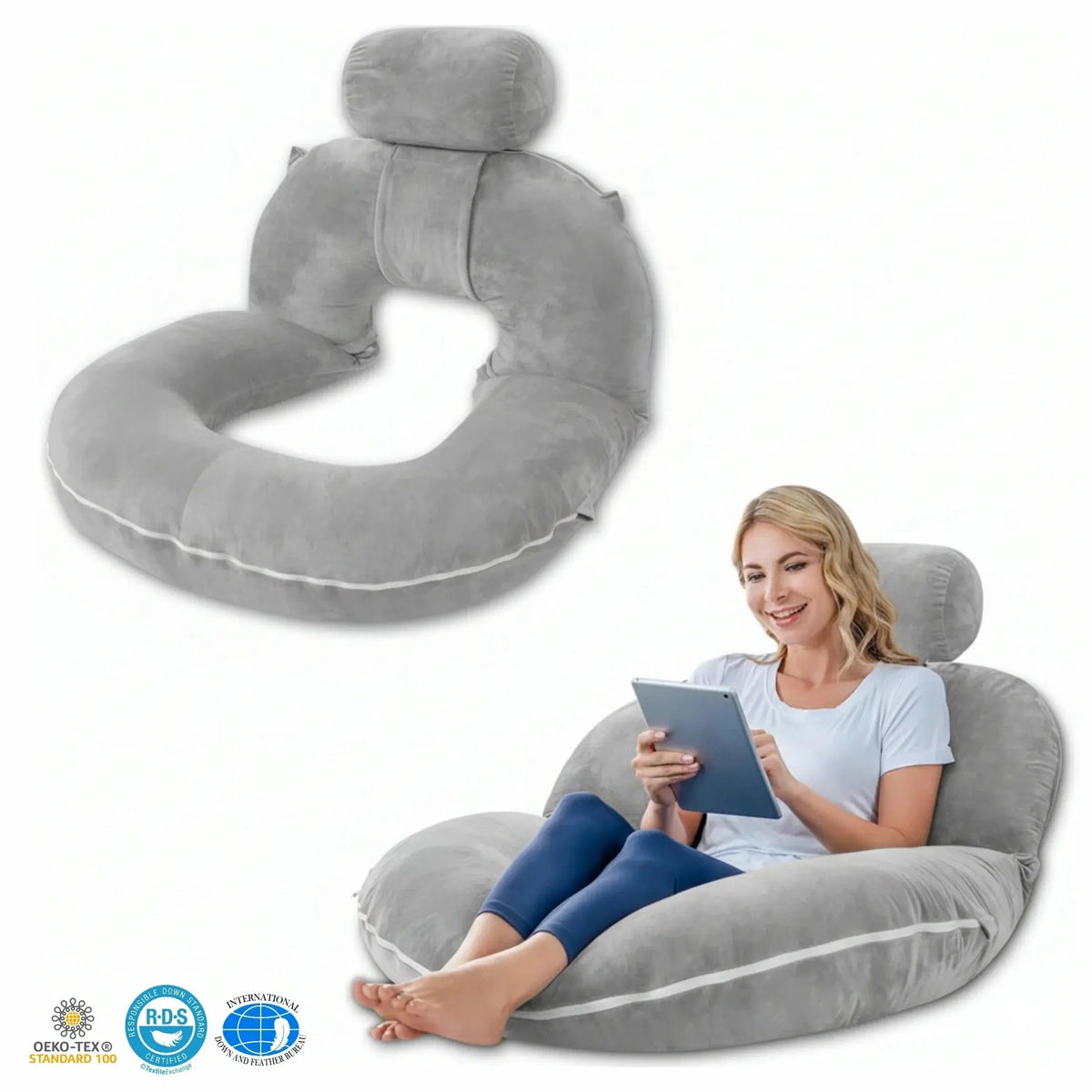 Adjustable U Shaped Reading Pillow with Folding Modular Design