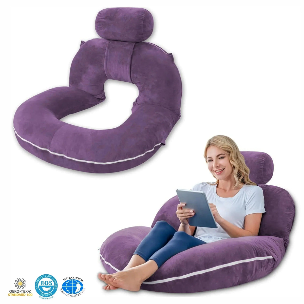 Adjustable U Shaped Reading Pillow with Folding Modular Design