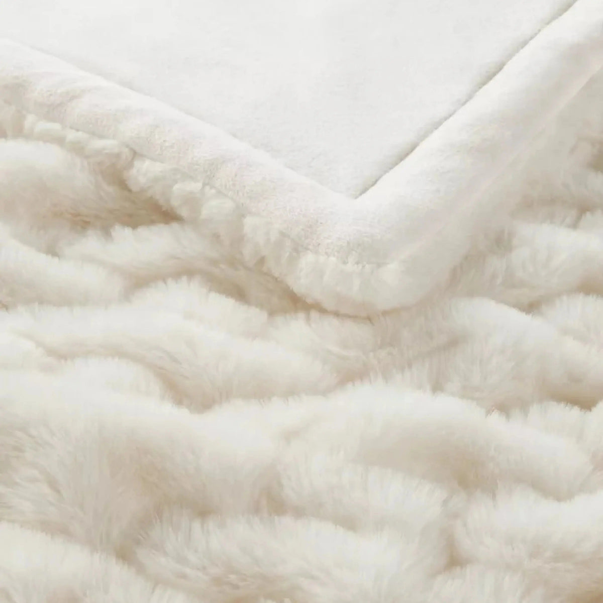 Ruched Faux Fur Throw Blanket Double Sided Cozy Reversible Design