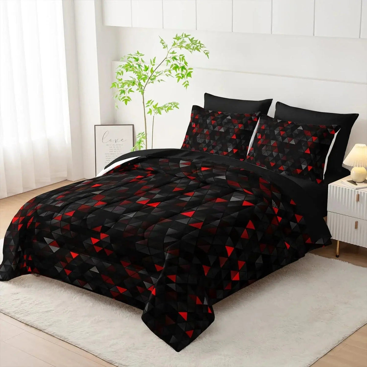 Modern Geometric Comforter Bedding Set with Quilt and 2 Pillowcases