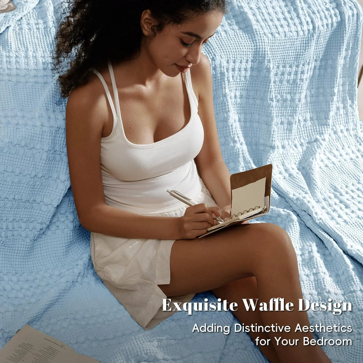 Breathable Cotton Waffle Weave Blanket for Bed Sofa and Summer Use