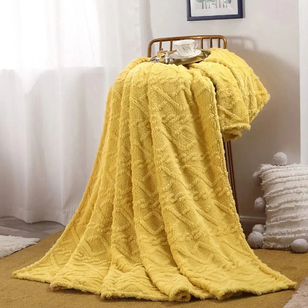 Ruched Faux Fur Throw Blanket Double Sided Cozy Reversible Design