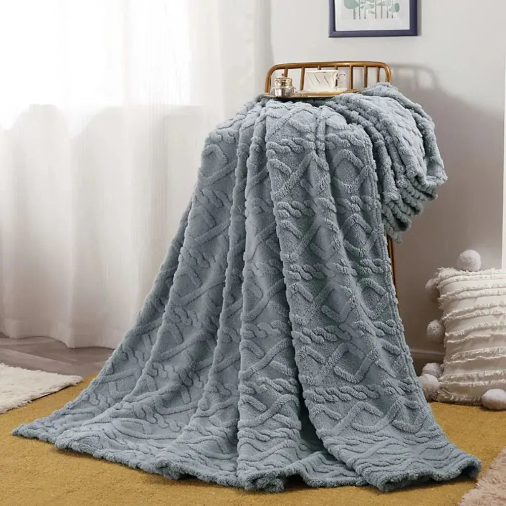 Ruched Faux Fur Throw Blanket Double Sided Cozy Reversible Design