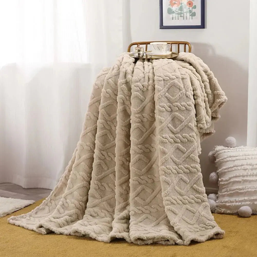Ruched Faux Fur Throw Blanket Double Sided Cozy Reversible Design