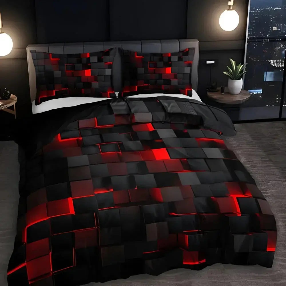 Modern Geometric Comforter Bedding Set with Quilt and 2 Pillowcases