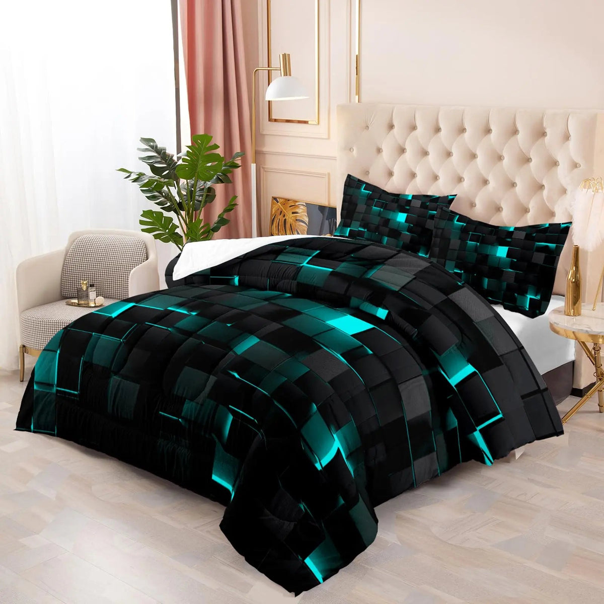 Modern Geometric Comforter Bedding Set with Quilt and 2 Pillowcases