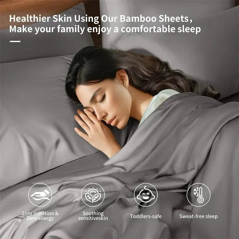 Luxury Bamboo Bed Sheets Set Soft Breathable 4 Piece Bedding
