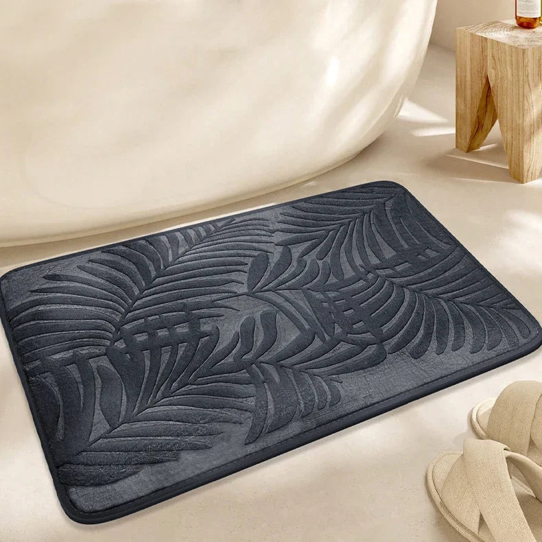 Leaf Embossed Memory Foam Bath Rug Non-Slip Bathroom Bedroom Floor Mat