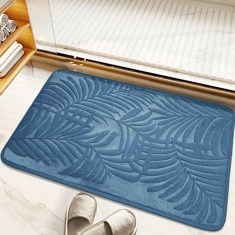 Leaf Embossed Memory Foam Bath Rug Non-Slip Bathroom Bedroom Floor Mat