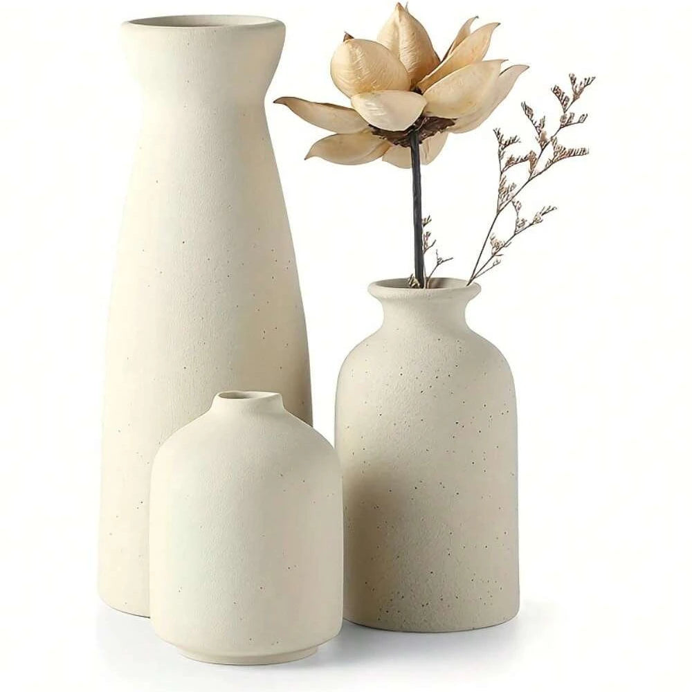 3pcs Bohemian Ceramic Vase Set, Modern Bohemian Farmhouse Home Decoration Vase, Living Room, Bookshelf, Dining Table Decoration