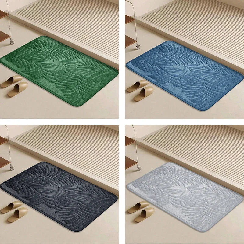 Leaf Embossed Memory Foam Bath Rug Non-Slip Bathroom Bedroom Floor Mat