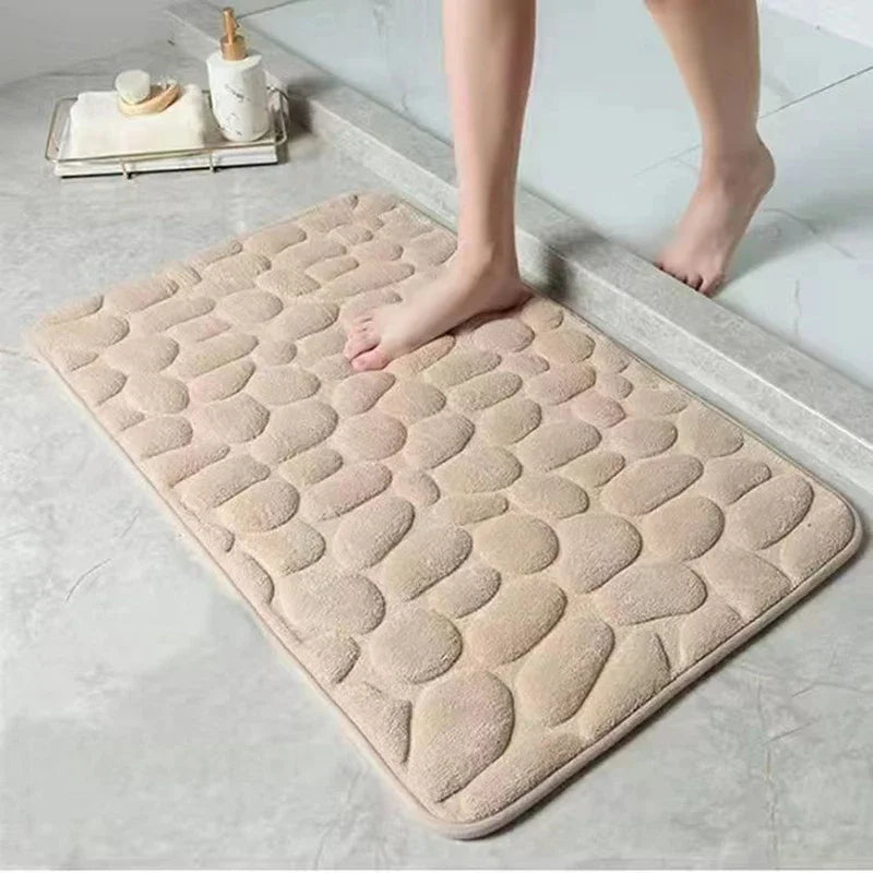 3D Cobblestone Embossed Memory Foam Bath Mat Non-Slip Quick Dry Rug