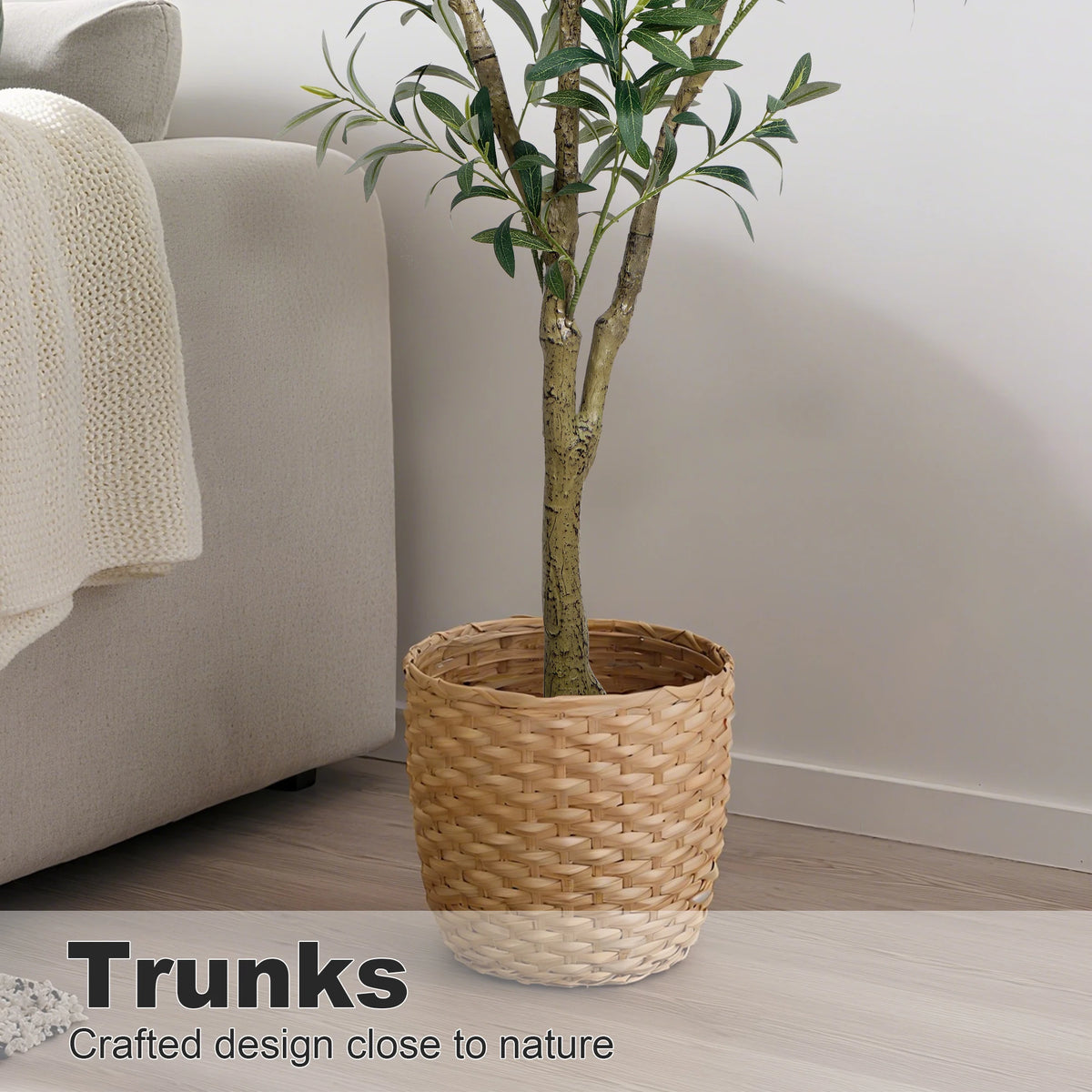 Olive Trees Artificial Indoor, 5.25/6/7FT Tall Faux Olive Tree with Black Pot, Artificial Plants with Natural Wood Trunk and Lifelike Fruits for Home Office Decor