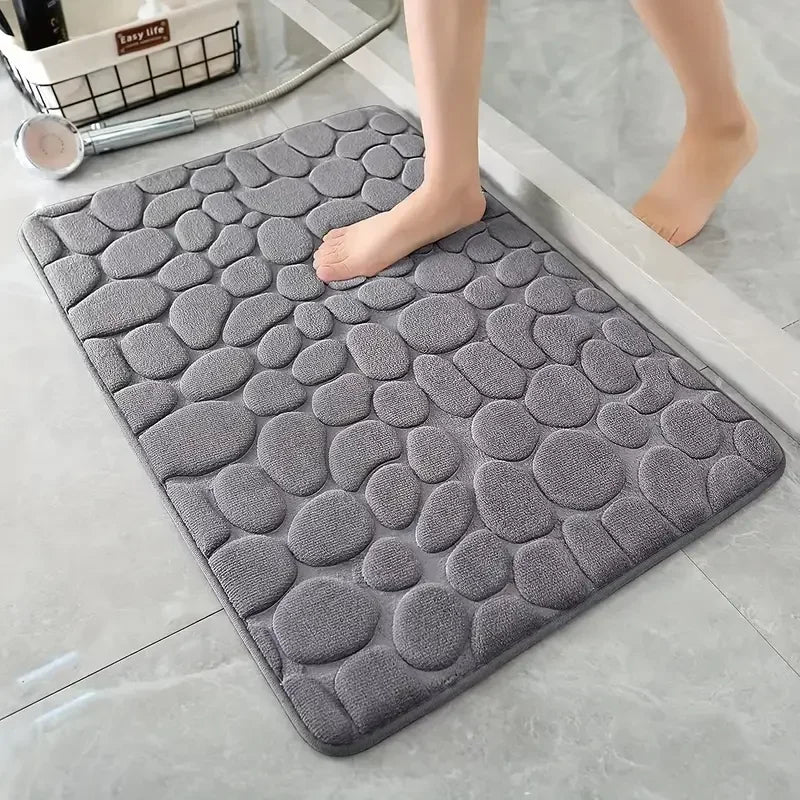 3D Cobblestone Embossed Memory Foam Bath Mat Non-Slip Quick Dry Rug