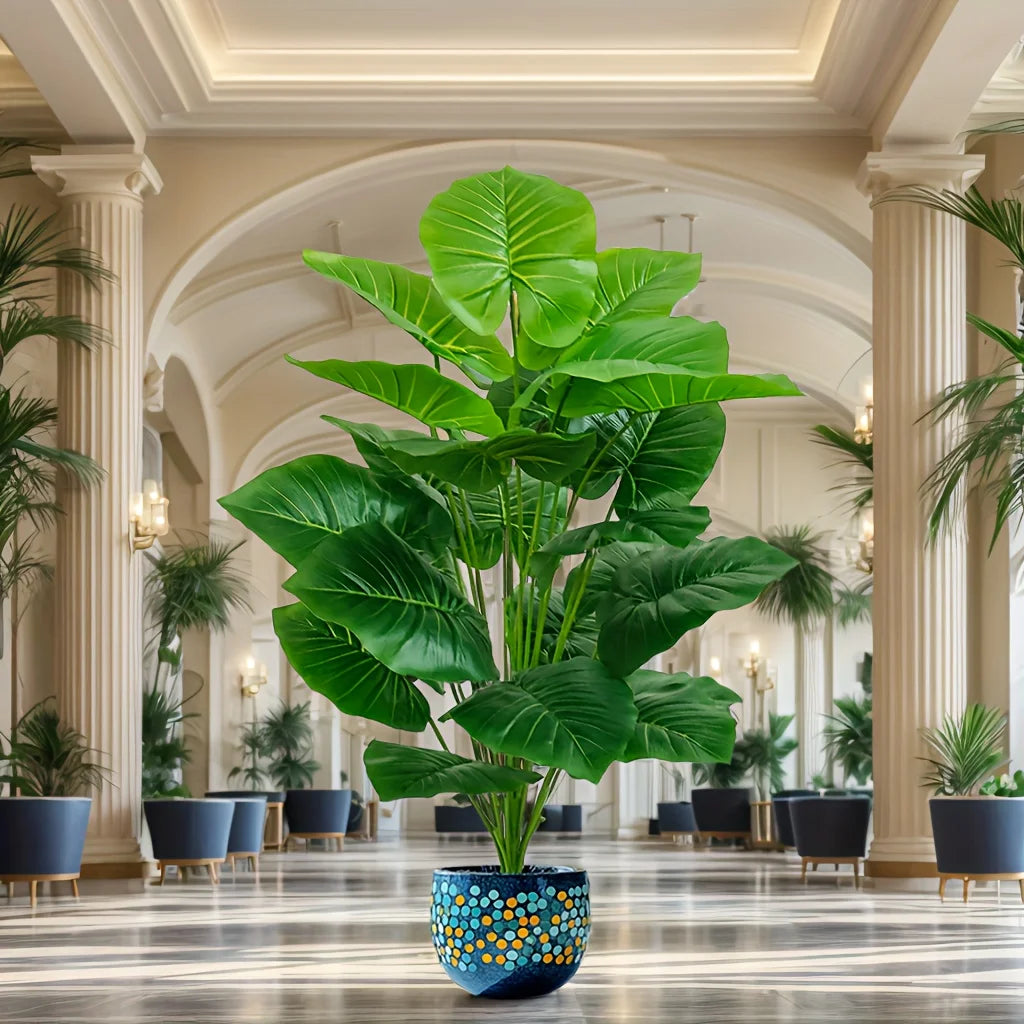 One Pcs 100cm Lifelike Artificial Palm Tree with 18 Leaves - Vibrant Green Faux Plant for Home Spring Decor Weddings Gardens