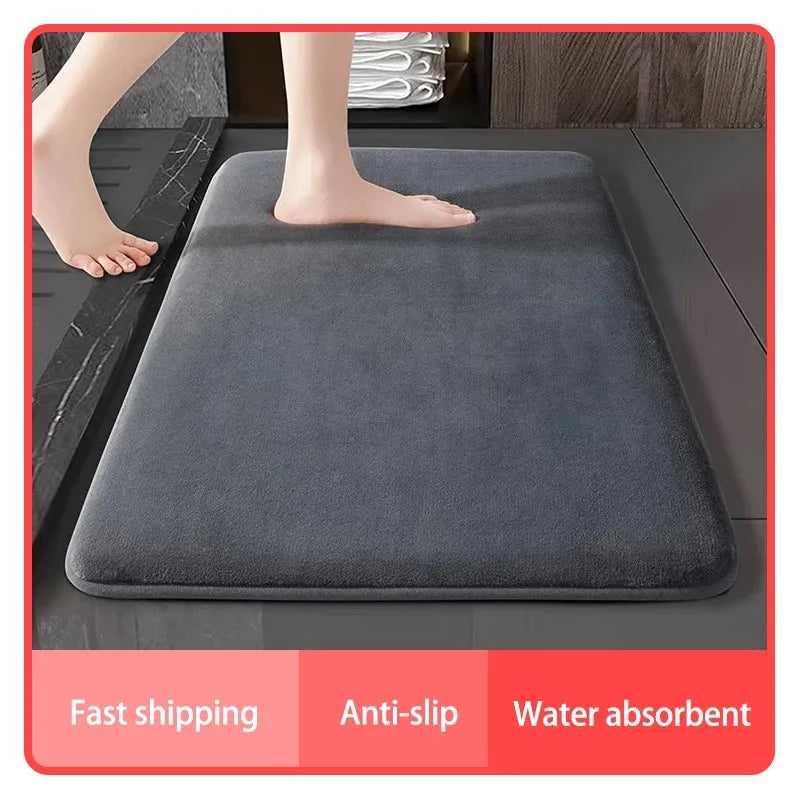 Super Absorbent Coral Velvet Bath Mat Anti-Slip Shower Floor Door Rug