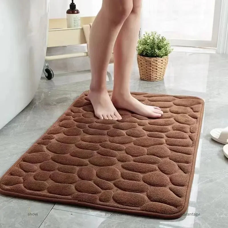 3D Cobblestone Embossed Memory Foam Bath Mat Non-Slip Quick Dry Rug