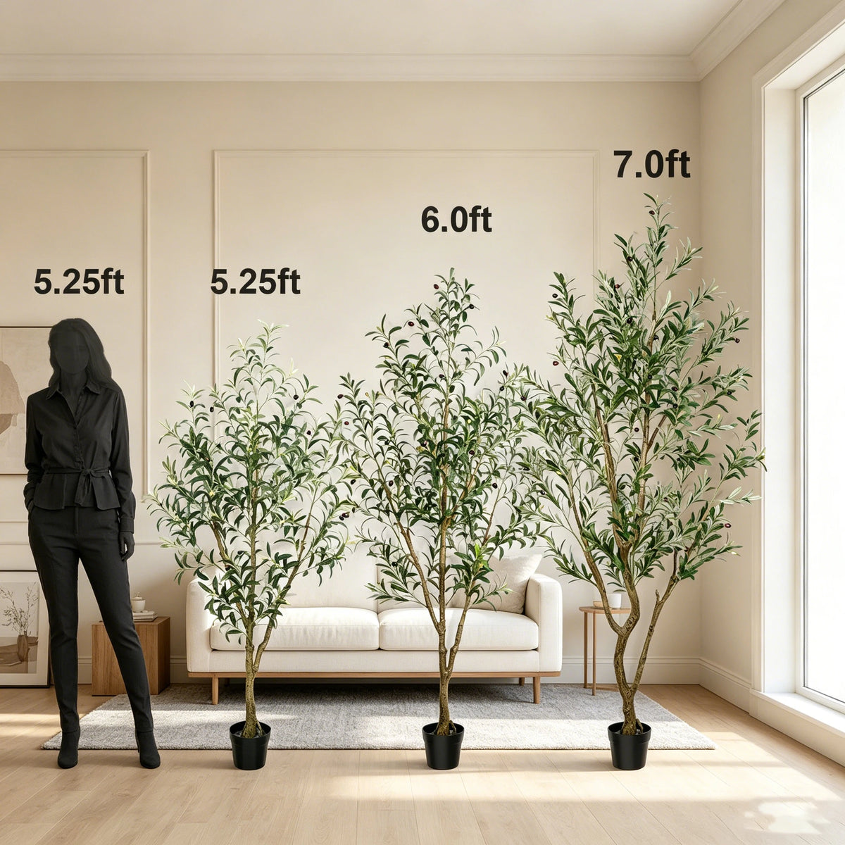 Olive Trees Artificial Indoor, 5.25/6/7FT Tall Faux Olive Tree with Black Pot, Artificial Plants with Natural Wood Trunk and Lifelike Fruits for Home Office Decor