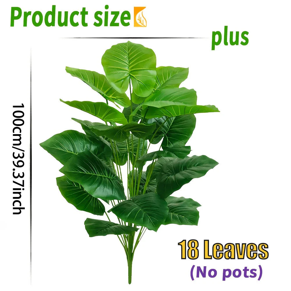 One Pcs 100cm Lifelike Artificial Palm Tree with 18 Leaves - Vibrant Green Faux Plant for Home Spring Decor Weddings Gardens