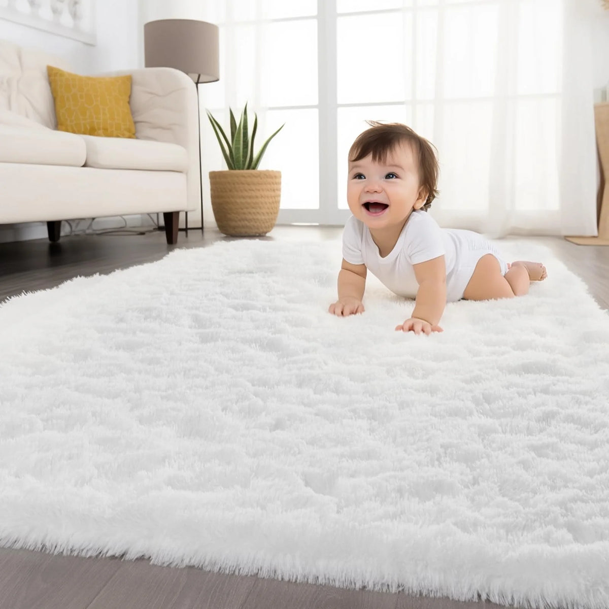 VIKAMA Fluffy Slip-Resistant Area Rug for Living Room Bedroom Bathroom
