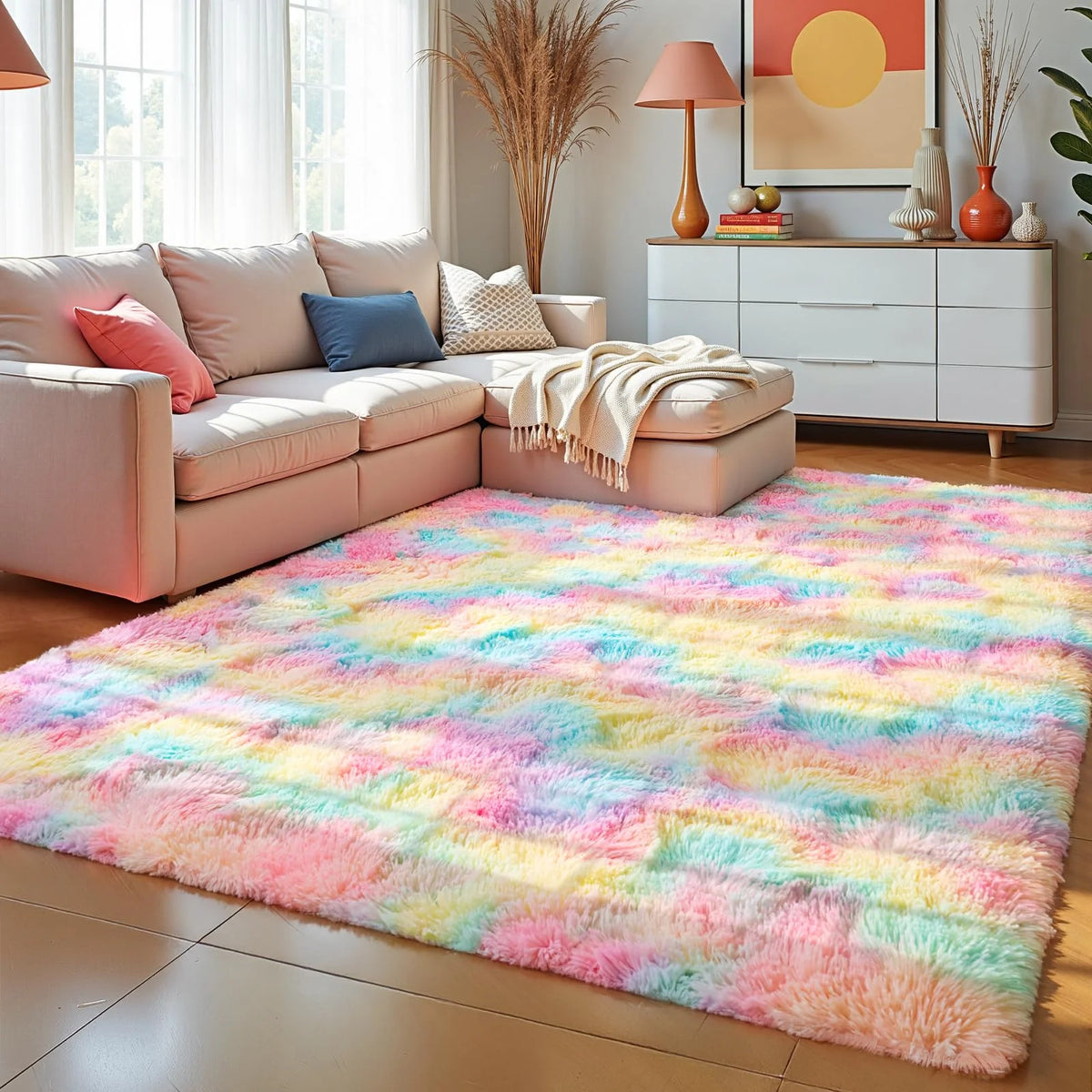 VIKAMA Fluffy Slip-Resistant Area Rug for Living Room Bedroom Bathroom