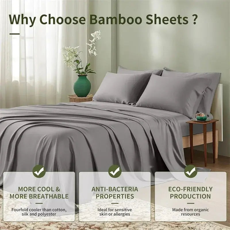 Luxury Bamboo Bed Sheets Set Soft Breathable 4 Piece Bedding