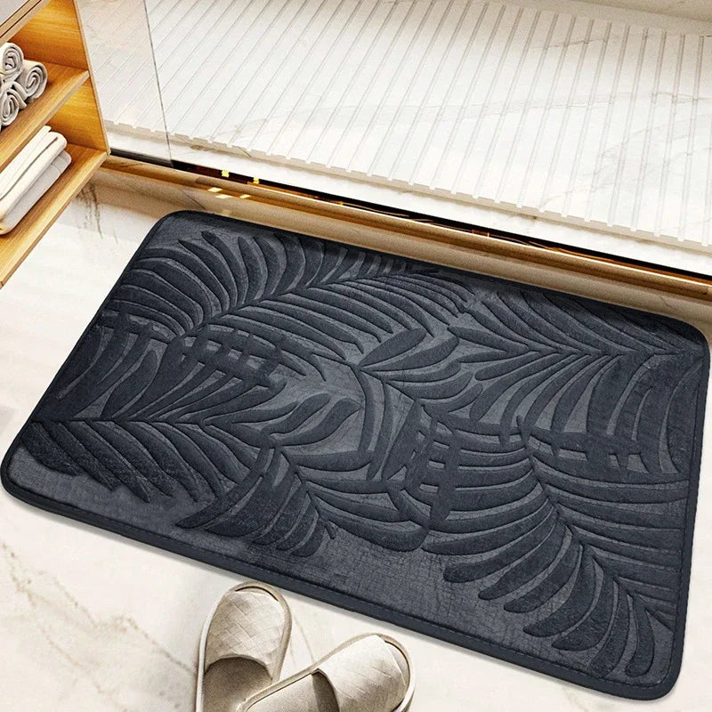 Leaf Embossed Memory Foam Bath Rug Non-Slip Bathroom Bedroom Floor Mat