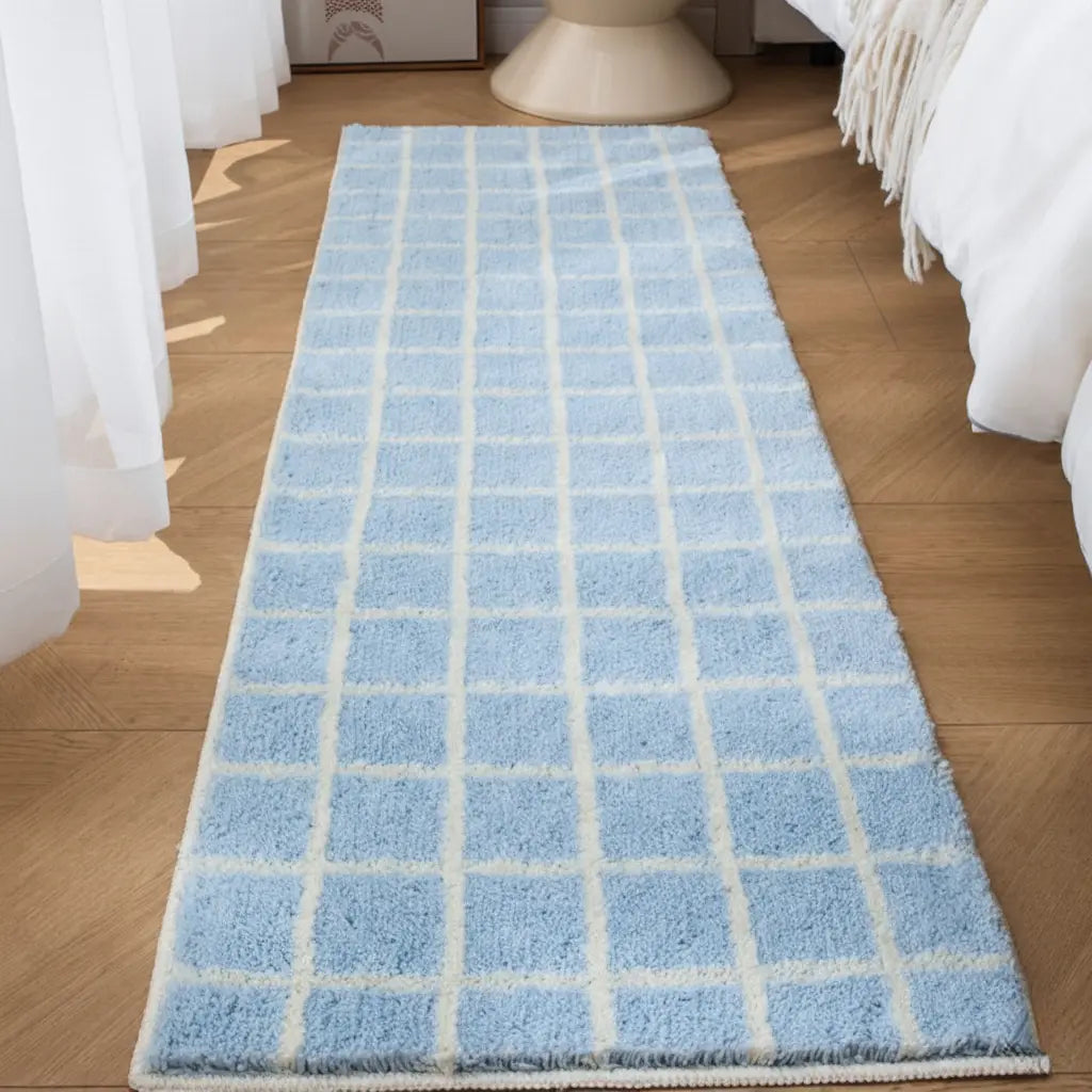 Geometric Flocked Bath Mat with Anti Slip Base for Bathroom