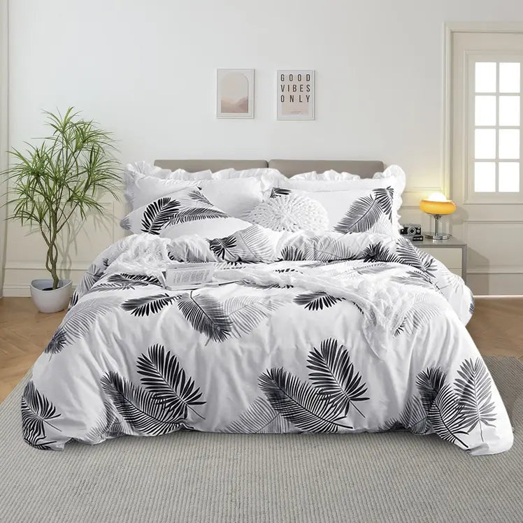 Botanical Bedding Set 4 Piece Cotton Reversible Print Decor