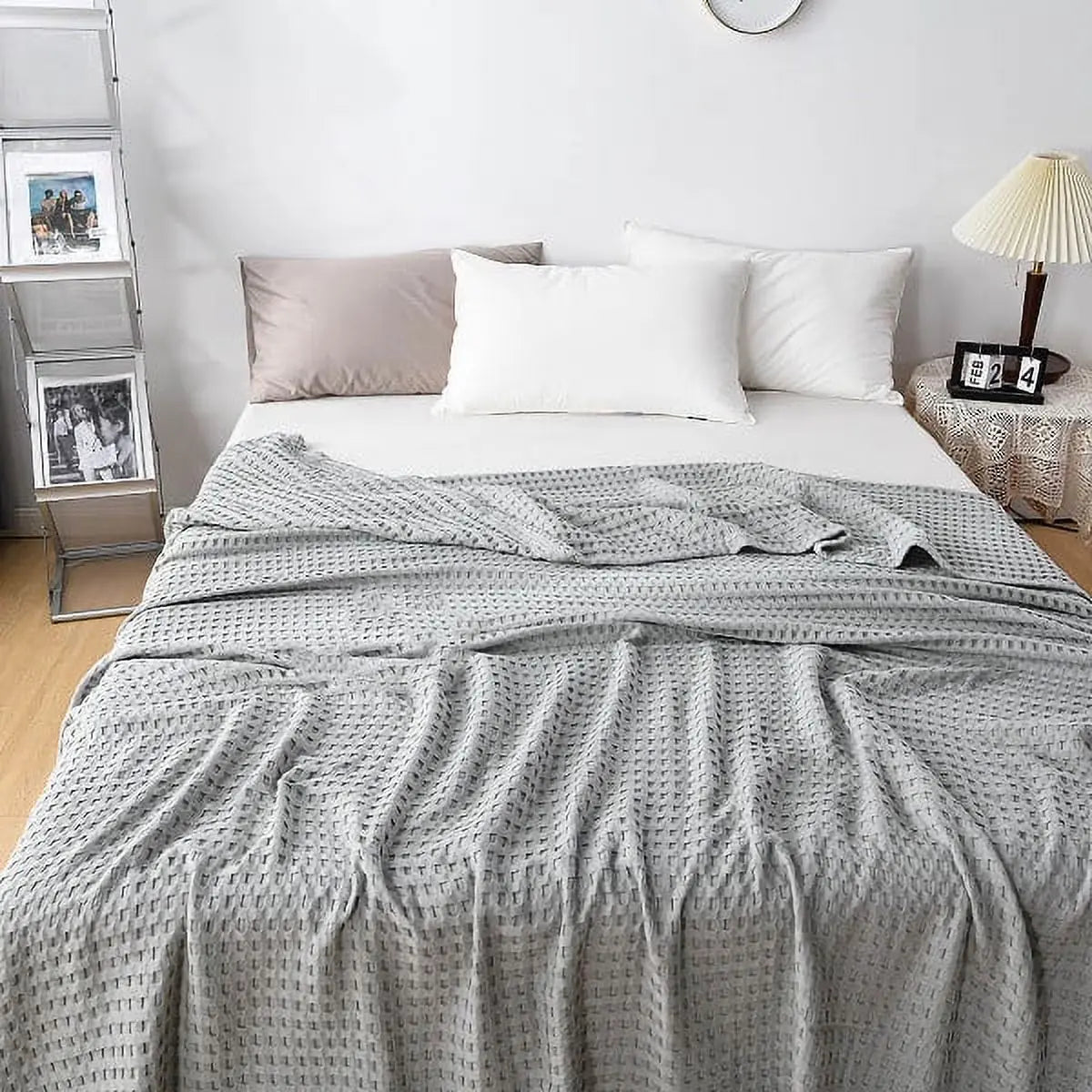 Breathable Cotton Waffle Weave Blanket for Bed Sofa and Summer Use