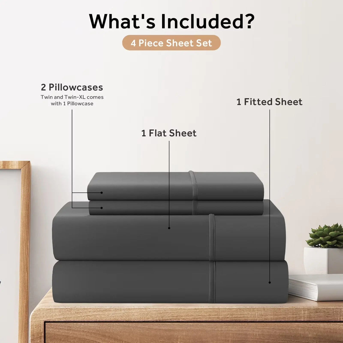 Brushed Bedding Set 4 Piece Soft Sheets Twin Full Queen King