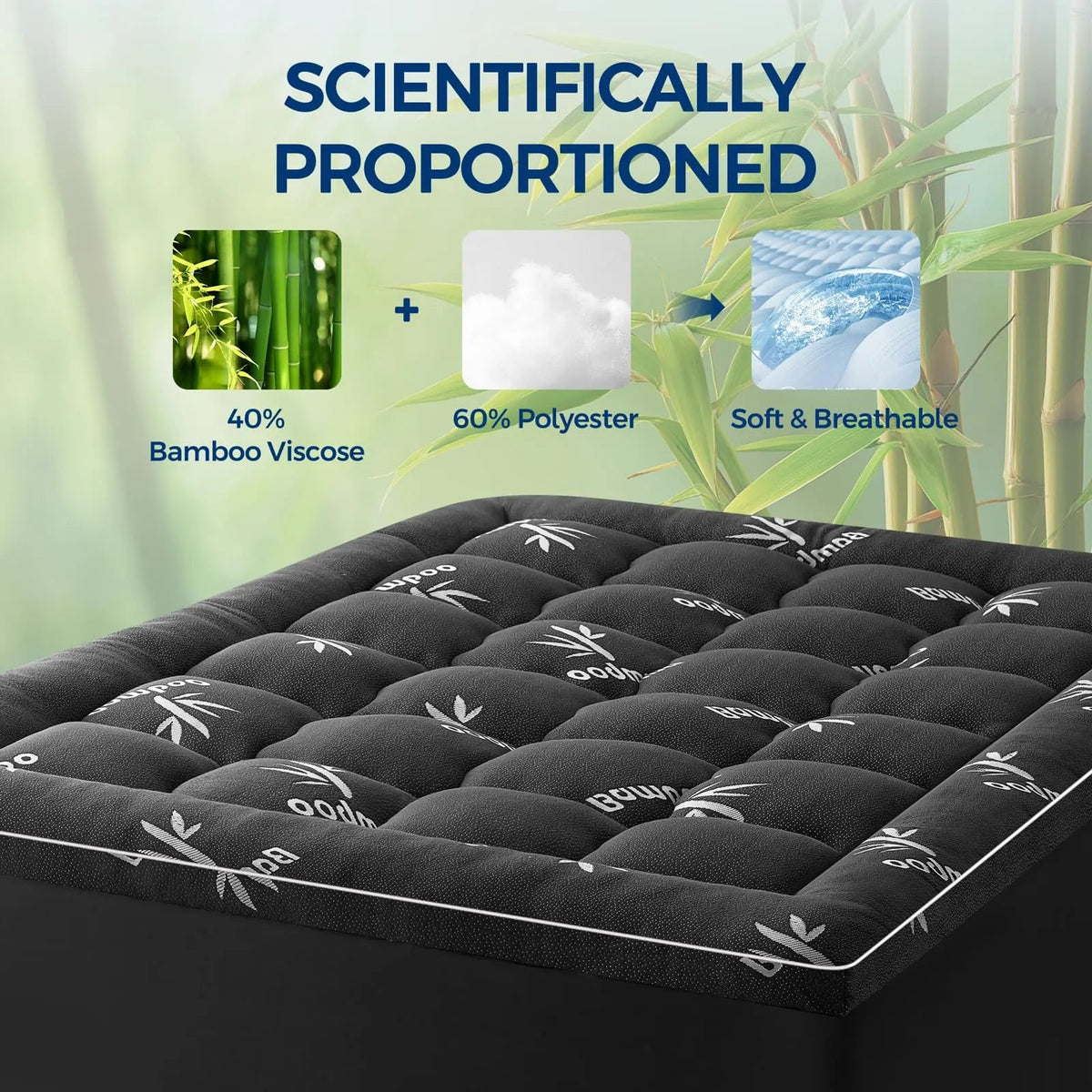 Bamboo Mattress Topper Breathable Cooling Comfort Bedroom