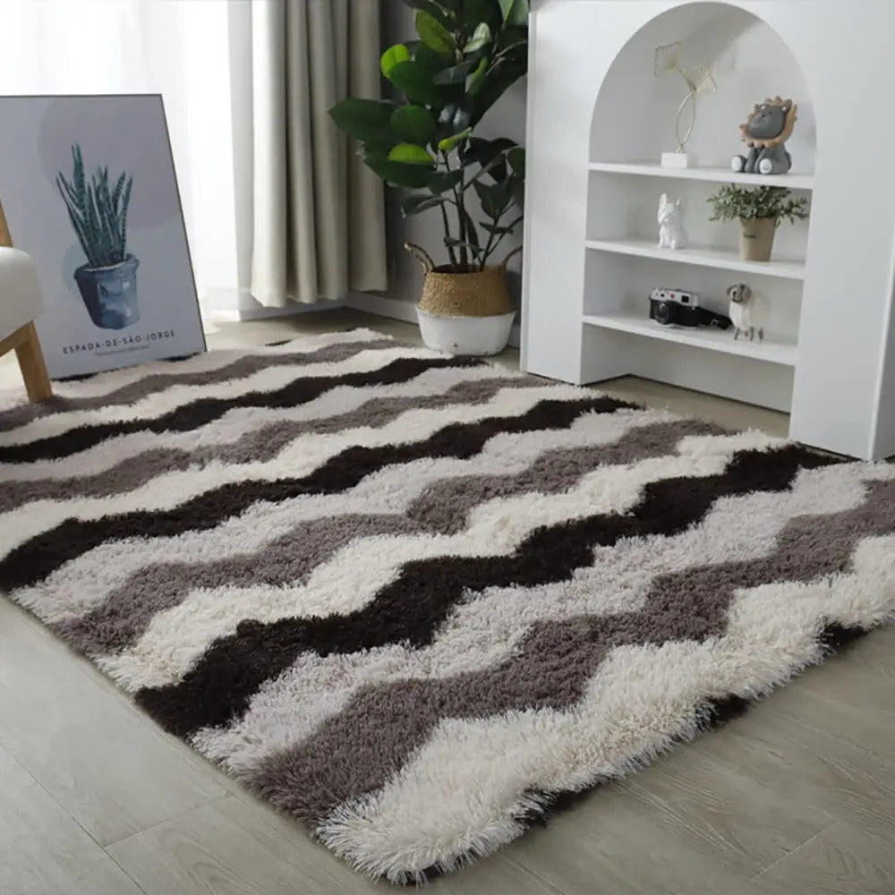 Nordic Fluffy Long Hair Area Rug for Bedroom Kids Room and Bedside