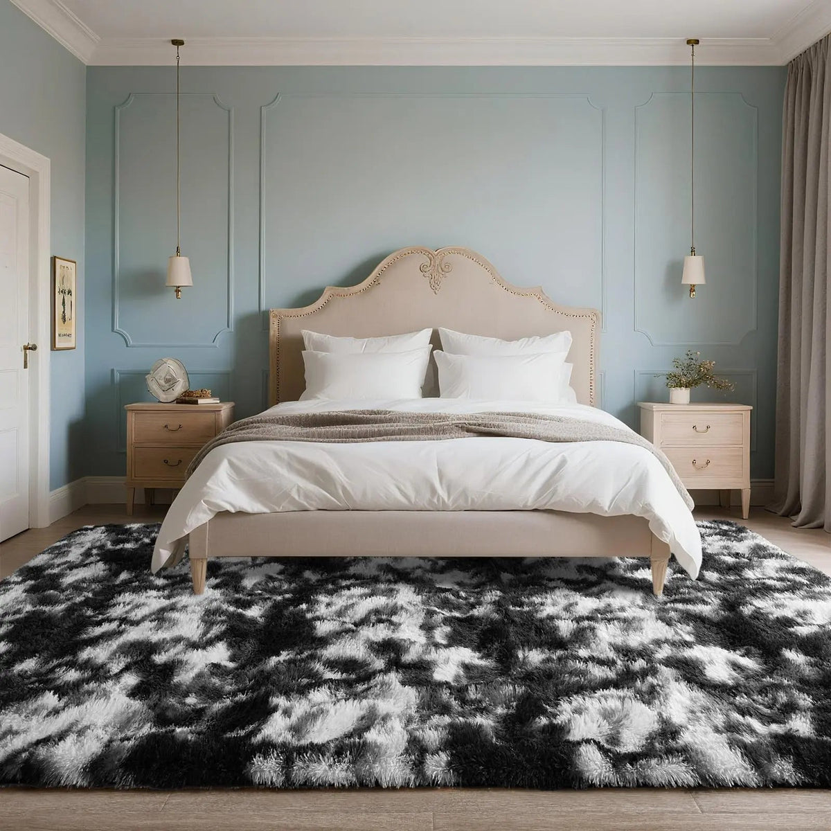 Nordic Fluffy Long Hair Area Rug for Bedroom Kids Room and Bedside