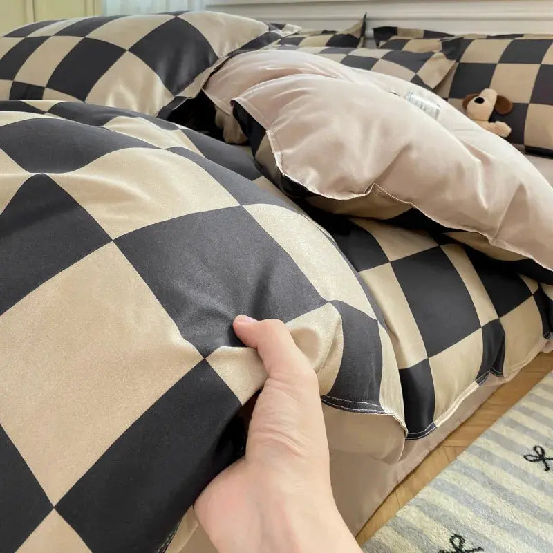 Checkered Bedding Set Soft Duvet Cover Breathable Bedroom