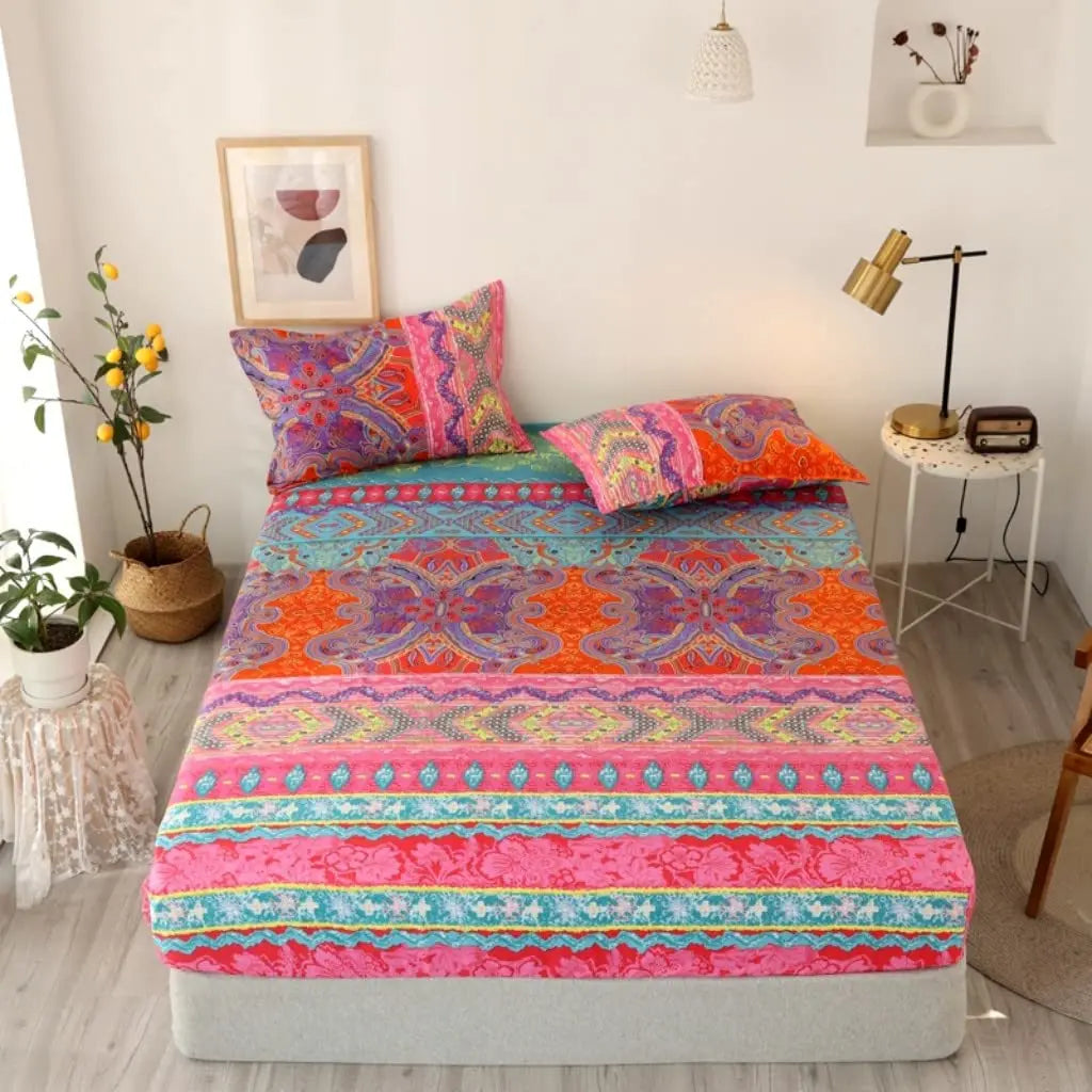 Boho Fitted Sheet Soft Printed Breathable Bedroom Bedding
