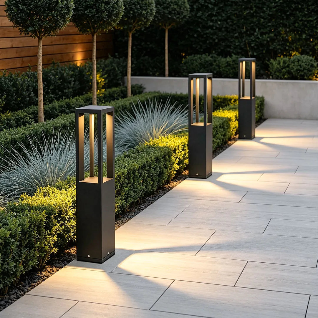 Modern Black LED Bollard Garden Light for Outdoor Landscape Pathway