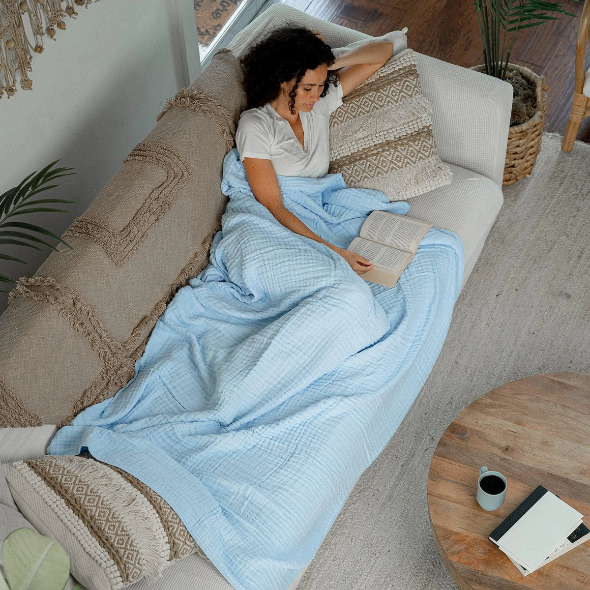 Lightweight Cotton Muslin Throw Blanket Soft Breathable Layer