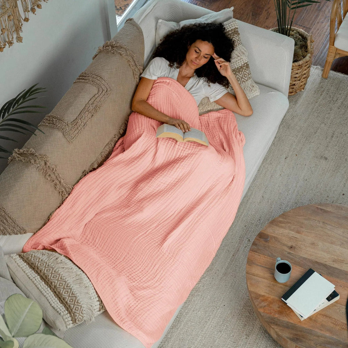 Lightweight Cotton Muslin Throw Blanket Soft Breathable Layer