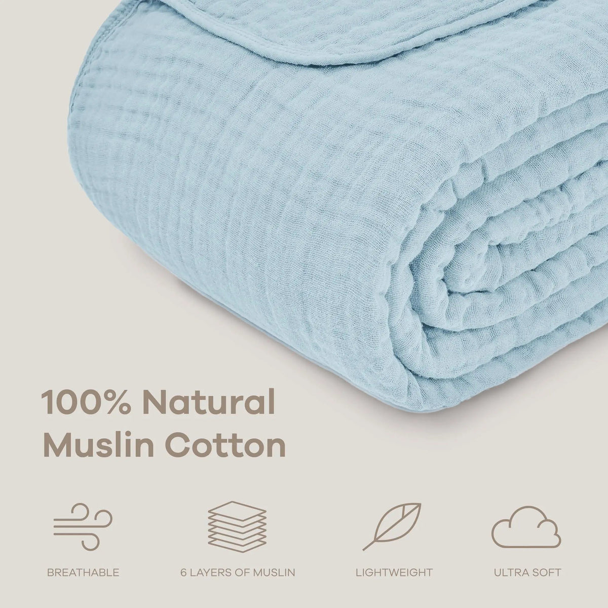 Lightweight Cotton Muslin Throw Blanket Soft Breathable Layer