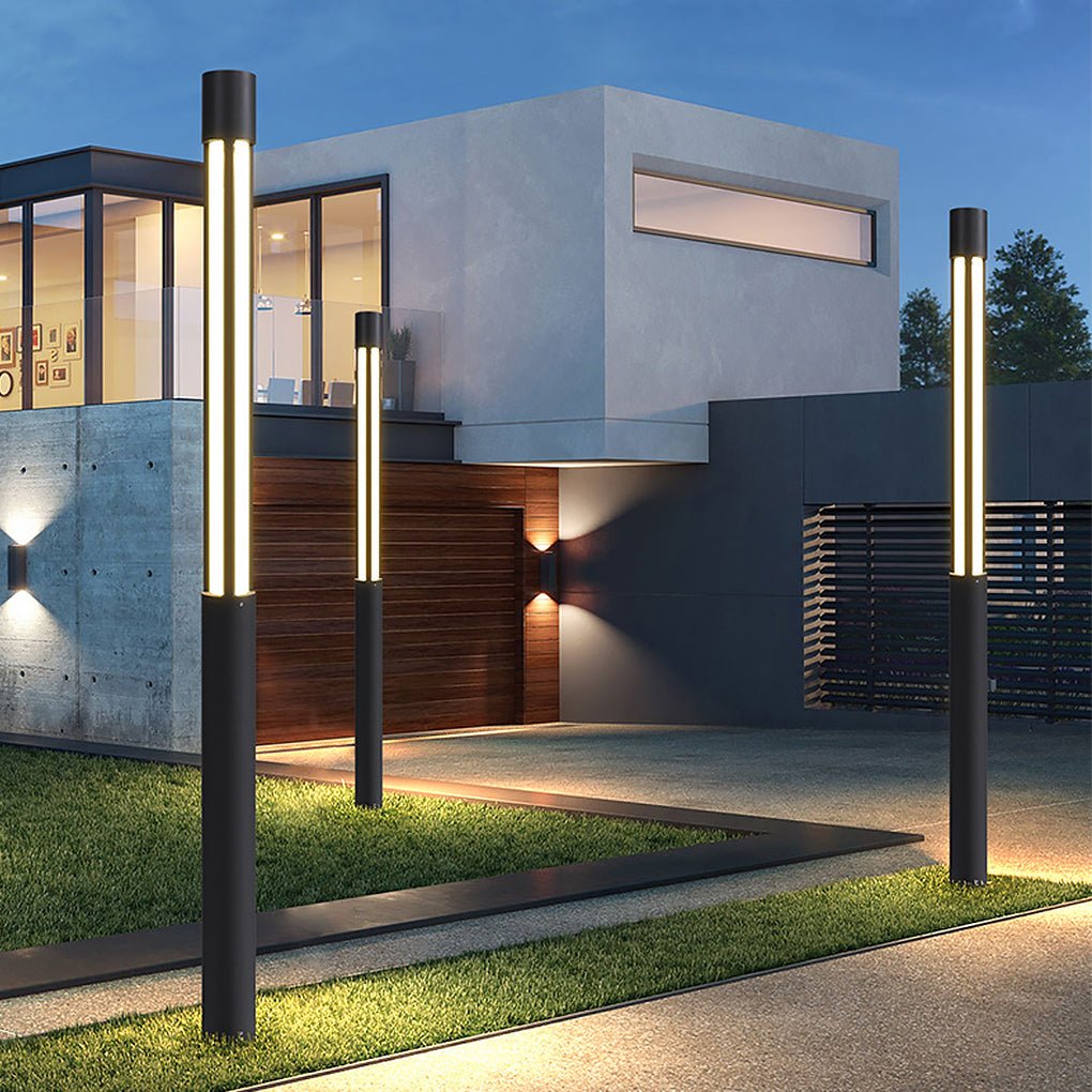 Black LED Cylinder Bollard Light for Outdoor Landscape Pathway