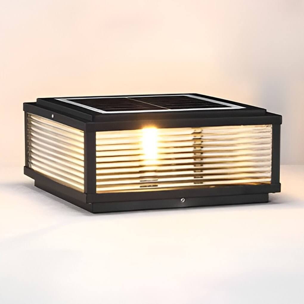 Square Pillar Light Ribbed Glass Outdoor Metal Light