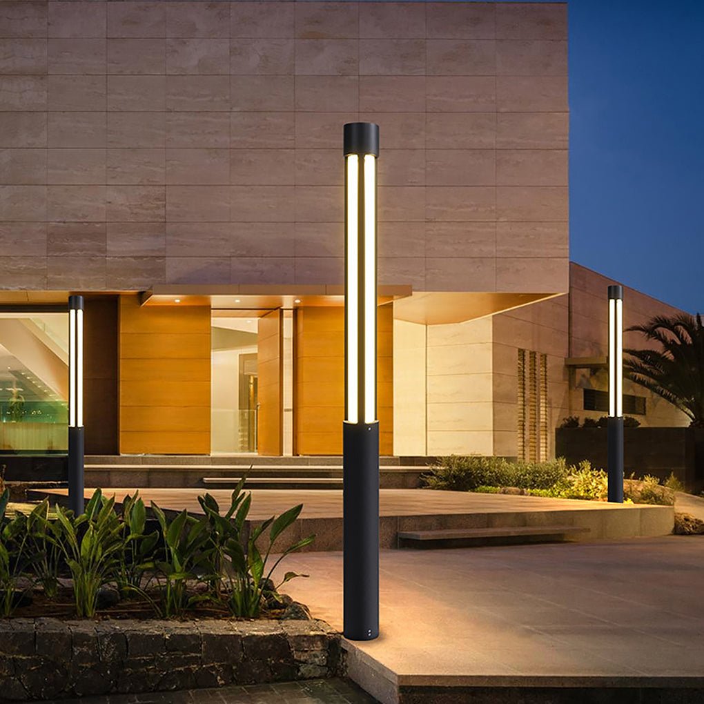 Black LED Cylinder Bollard Light for Outdoor Landscape Pathway