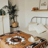 Woven Throw Blanket with Tassels Reversible Brown Sofa Bed
