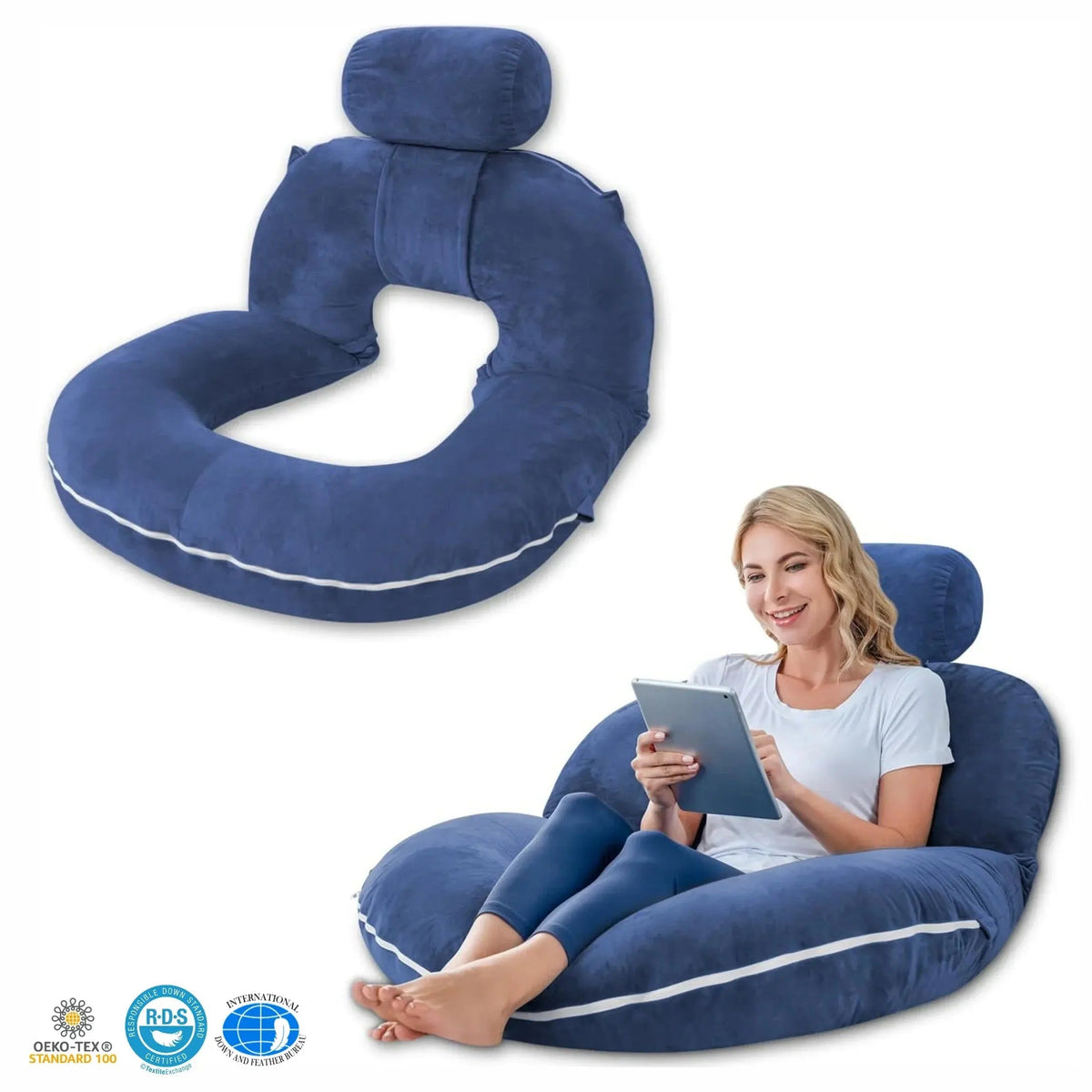Adjustable U Shaped Reading Pillow with Folding Modular Design