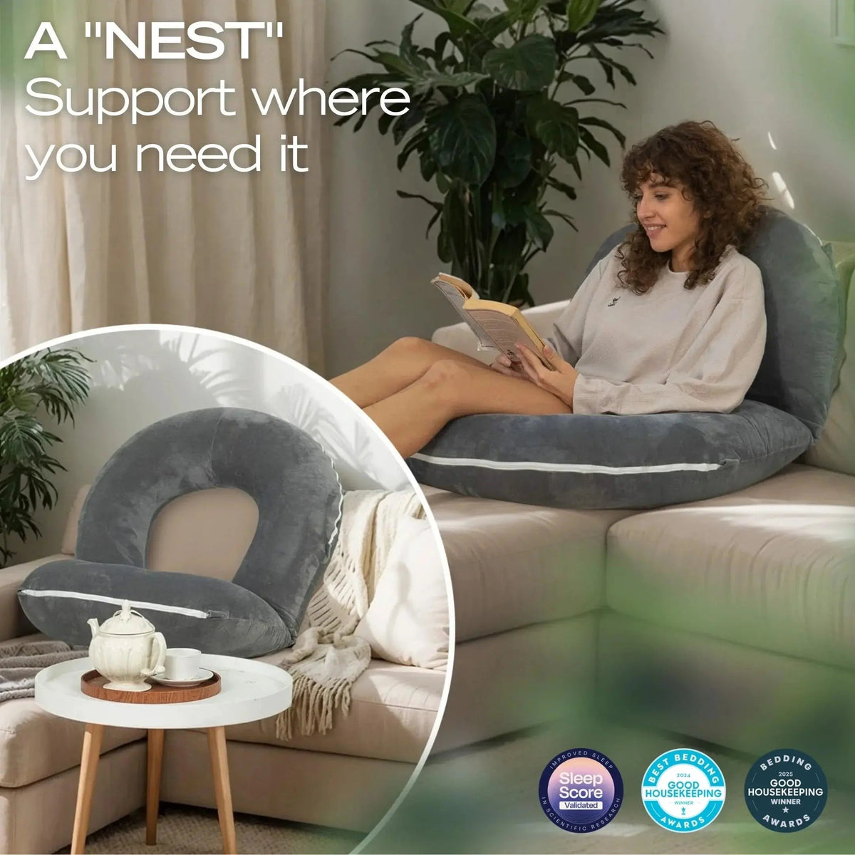 Adjustable U Shaped Reading Pillow with Folding Modular Design