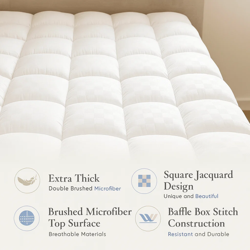 Cooling Mattress Topper for Back Pain and Plush Bed Comfort