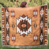Woven Throw Blanket with Tassels Reversible Brown Sofa Bed