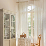 Tasseled Embroidered Stripe Semi-Sheer Curtain Panels